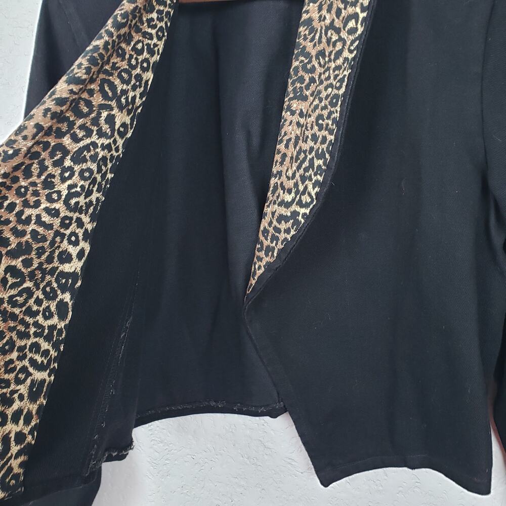 Vintage 90s Denim Open Front Blazer Animal Print Art Pop Classic - L - Picture 4 of 5